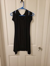 Little Black Shirt Dress Scallop Edge Hem Decorative Cut Sleeve Midi Womens XL