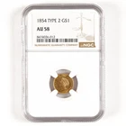1854 Type 2 Liberty Head Gold Dollar $1 AU58 NGC *Very Eye Appealing Coin!