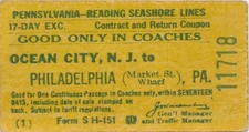 Pennsylvania Reading Seashore Lines Ocean City - Market St Wharf RT return c1945