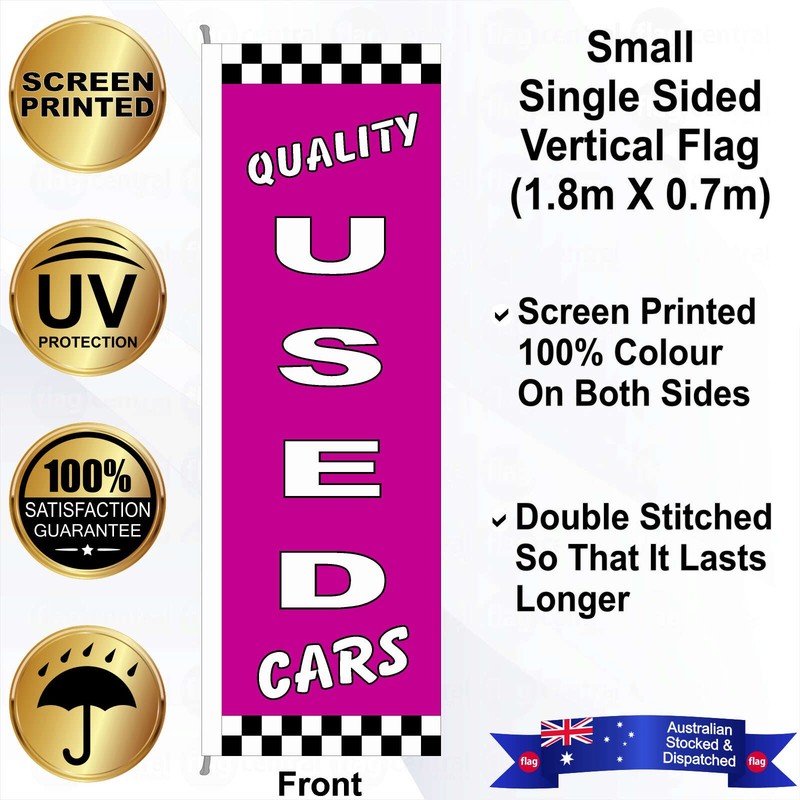 A - QUALITY USED CARS Pink Vertical 70cm x 180cm Flag - 1