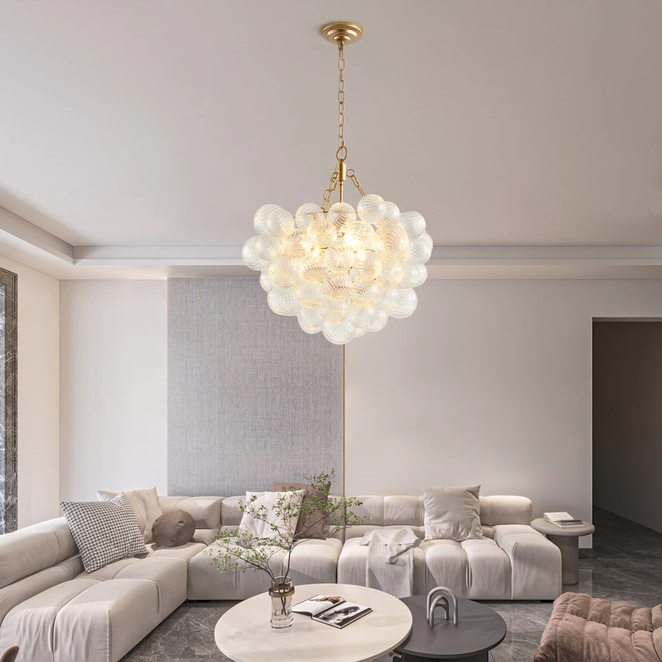 Pendant LED Lamp Nordic Bubble Ball Glass Swirl Chandelier Ceiling Light Fixture - Image 3 of 4