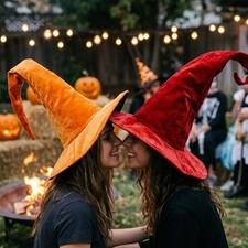 Halloween Witch Hat Velvet Plush Wizard Hat Curved Tip Tall