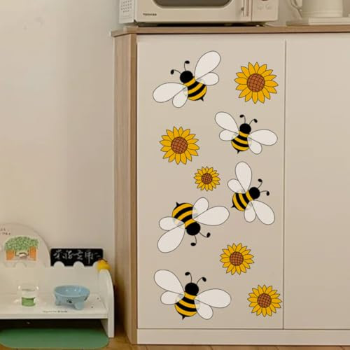 Watercolor Sunflower Bee Flower Wall Stickers, Floral Art Wall Decals - Afbeelding 5 van 6