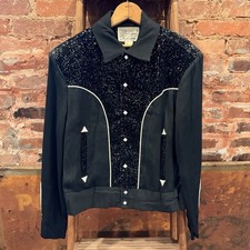 NOS Vtg 50s Westerner Black Gabardine Rayon Rockabilly Jacket California Small