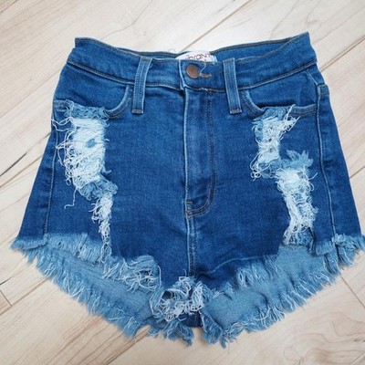 Vibrant M.I.U. Destroyed Denim Cutoff Shorts Frayed Hem Y2K S