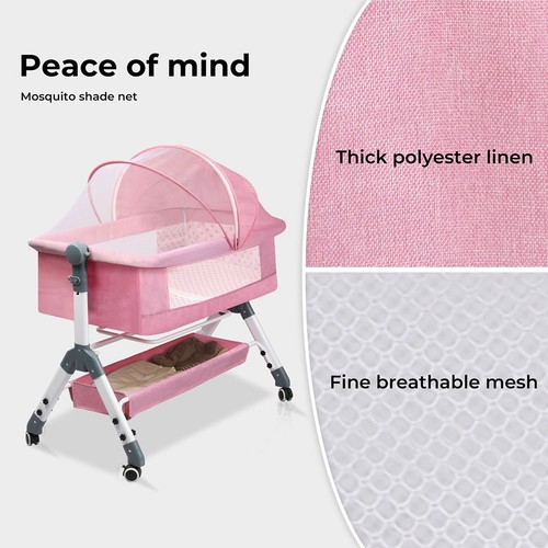 Bopeep Baby Cot Bed Crib Portable Bassinet Safety Fence Adjustable Bedside Pink - Picture 6 of 31