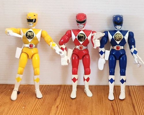 LOT OF 3 VTG Mighty Morphin Power Rangers '93 RED! YELLOW! & BLUE! 8 Inch!