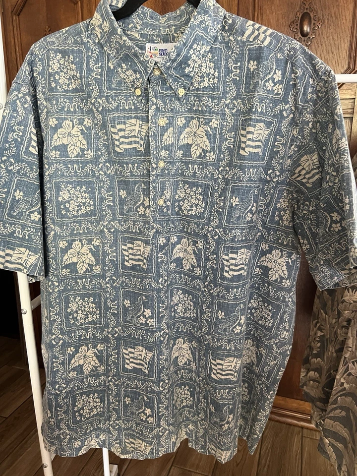 Camisa Hawaiana Manga Corta Reyn Spooner XL Azul Blanco Para Hombre Foto 2 de 4