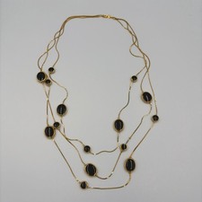 Vintage Avon SP Gold Tone Necklace Gold Tone Plated Black Bead Triple Strand