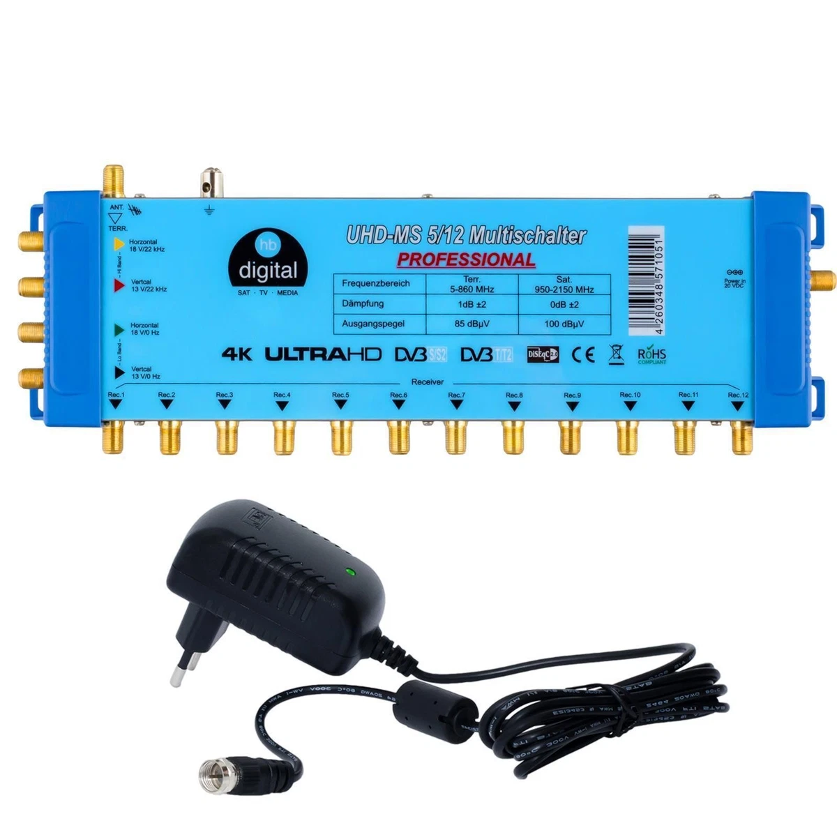 Interruptor múltiple 5/12 12 participantes Multiswich SAT distribuidor Quattro LNB HD