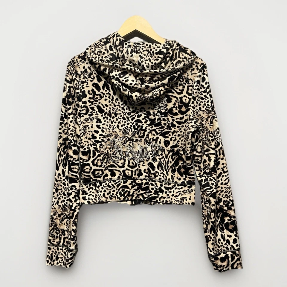 NWT Juicy Couture Bling Velour Track Hoodie Jacket Womens Sz M Ocelot Leopard - Image 3 of 4