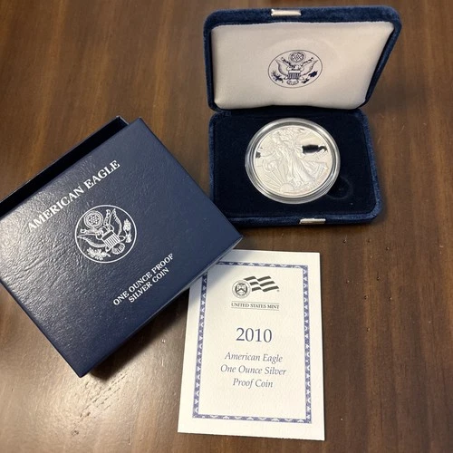 🦅 🪙 2010-W Proof American Silver Eagle Dollar $1 Box & COA OGP 🦅 🪙