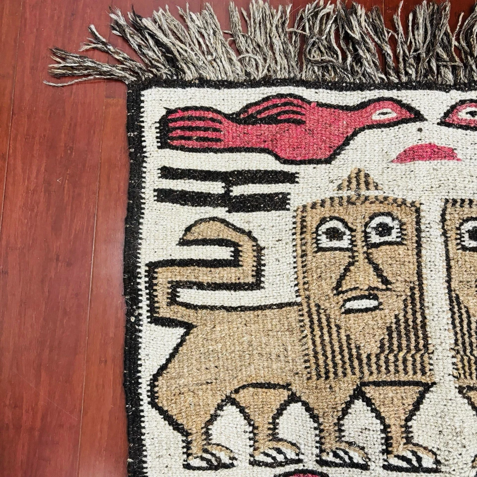 Vtg Ethiopian Lion of Judah Tapestry Hand Woven Wool Rug Wall Hanging 33” x 56” - Image 2 of 4