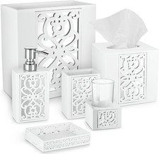 Creative Scents Mirror Janette White 6 Piece Bathroom Accessories Set
