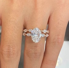 2Ct Oval Cut Lab Created Diamond 14K Yellow Gold FN Engagement Bridal Ring Set