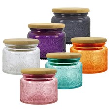 4 oz Glass Storage Jars with Airtight Bamboo Lids 6 pack, 6 Colors - Decora...