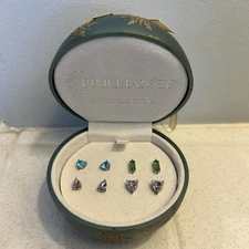 Brilliance Genuine Crystal 4 Earring Set In Christmas Ornament Shaped Box NEW
