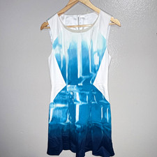 Elie Tahari A-Line Abstract Print Sleeveless Round Neck Zip Short Dress 8