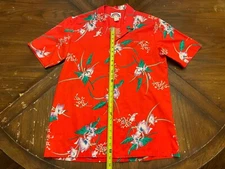 Paradise Found Shirt Mens Large Red Hawaiian Cotton Short Sleeve Button-Up