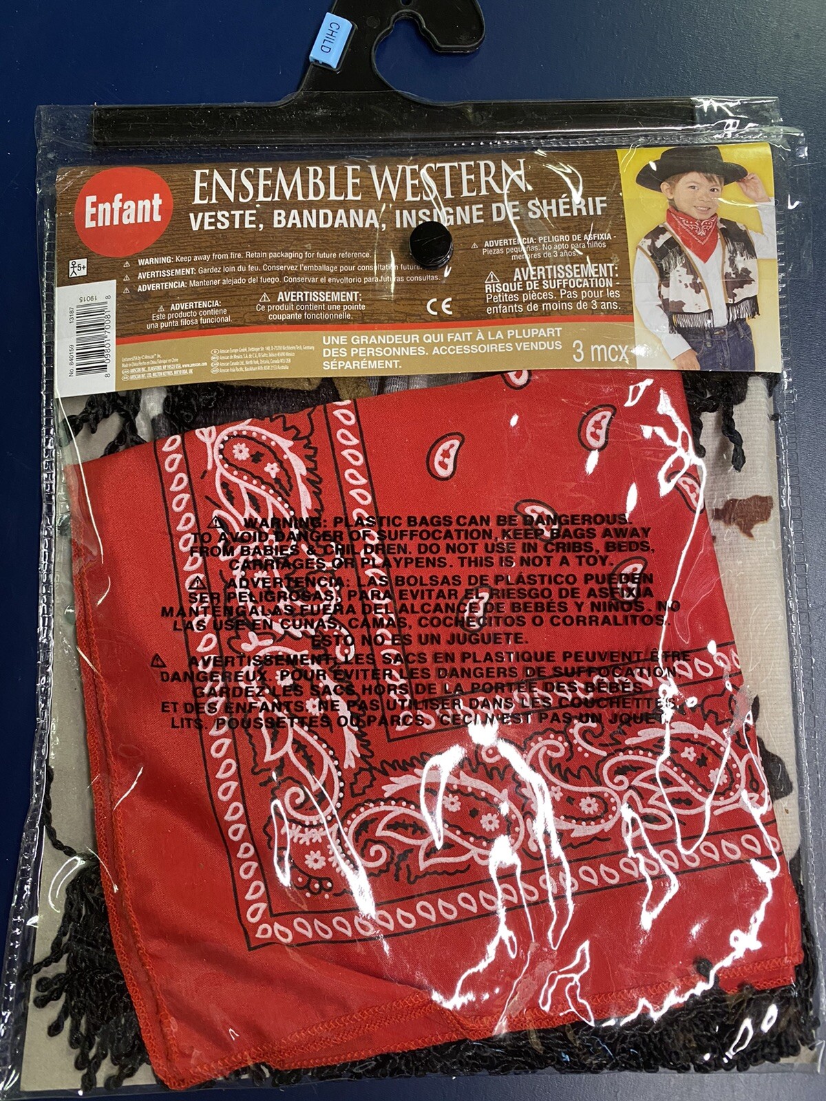 Ensemble Western Cowboy Kid One Size Fits Most Child Costume 3 Piece 