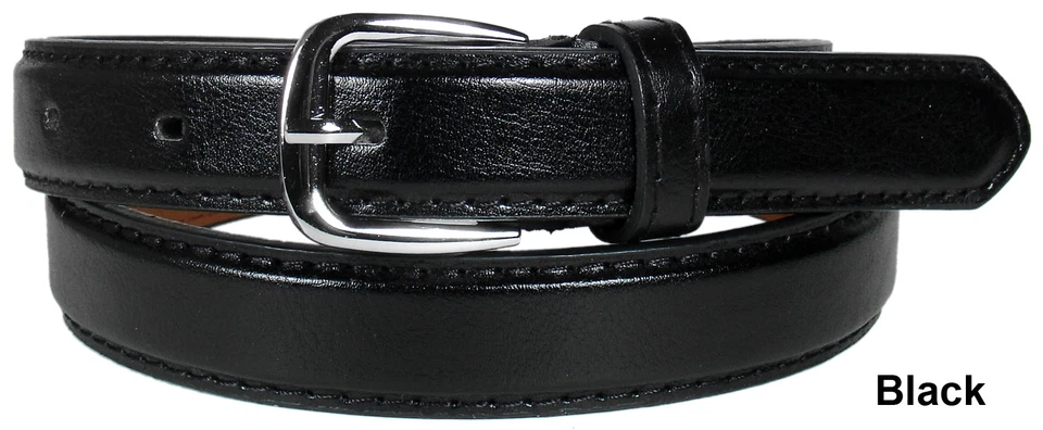 KIDS CHILDREN STITCHED LEATHER BELT Silver Belt Buckle Boys Girls S M L XL - Image 2 of 4