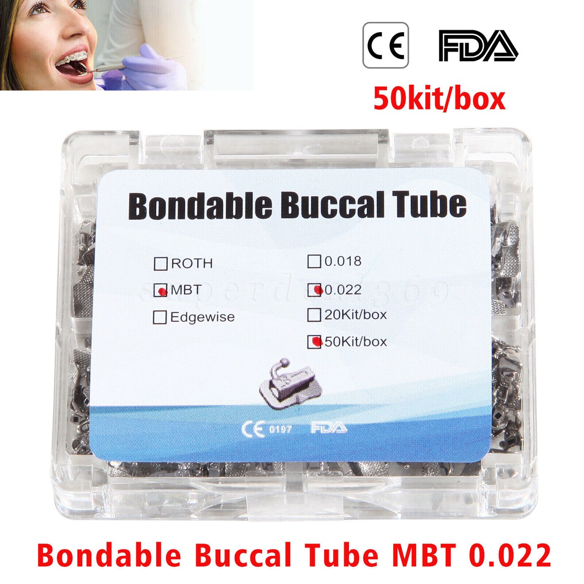 AZDENT 20/50 Set Orthodontic Buccal Tubes - 1st Molar Bondable Non-Convertible Roth 022