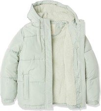 Sherpa-lined Water-repellent Hooded Puffer Jacket Uk 20-22 Sage Green Rrp£89.30