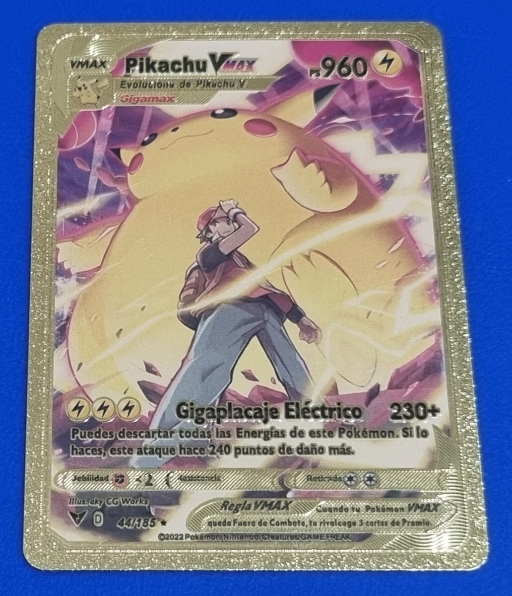Spanish Pokemon Card Pikachu Vmax 44/185 PS960 Gigamax Gold Color