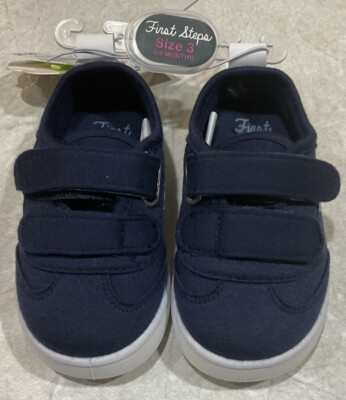 Baby Shoes Boy Navy PREWALK FIRST STEPS Size 3 (6-9 months) Hook & Loop NWT