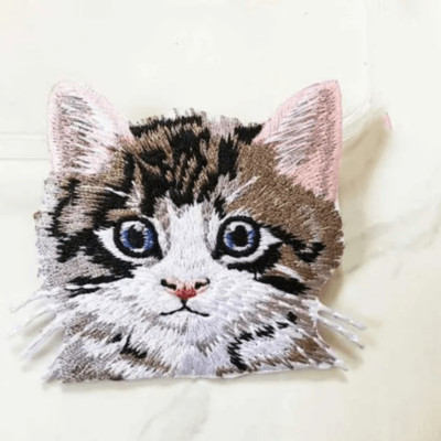 NWOT Iron-On Fluffy White Kitten with Blue Eyes Pocket Patch