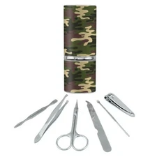 Green Camouflage Manicure Pedicure Grooming Beauty Care Travel Kit