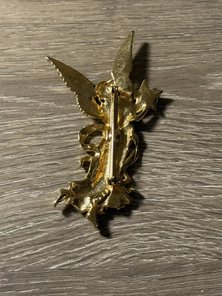 Vintage  JJ Jonette Gold Tone Angel with Iridescent Moon in Star Brooch - Image 2 of 2