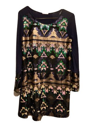 12 pm By Mon Ami Navy Long Sleeve Sequin Dress Size Large
