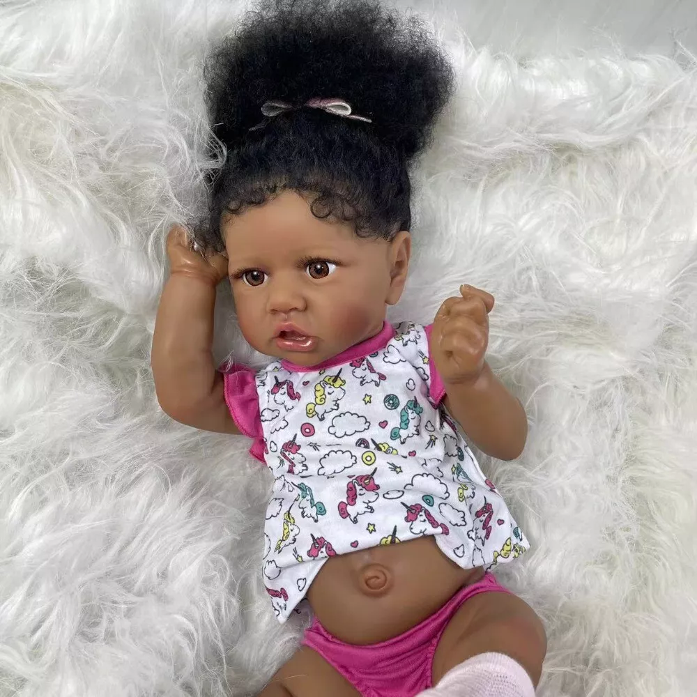 African Skin Saskia Bebe Reborn Doll With Rooted Hair Handmade