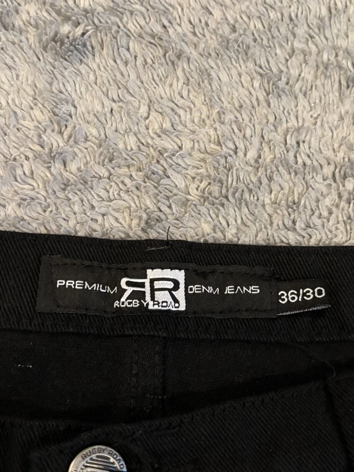 Pantalones de mezclilla de carretera de rugby para hombre 36x30 (36x28) negros pierna recta informales elásticos Foto 2 de 4