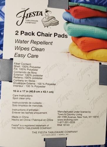 SET OF 2 THICK REVERSIBLE CUSHION CHAIR PADS w/ties (16"x17") BLUE & WHITE, T&CL - Picture 13 of 13