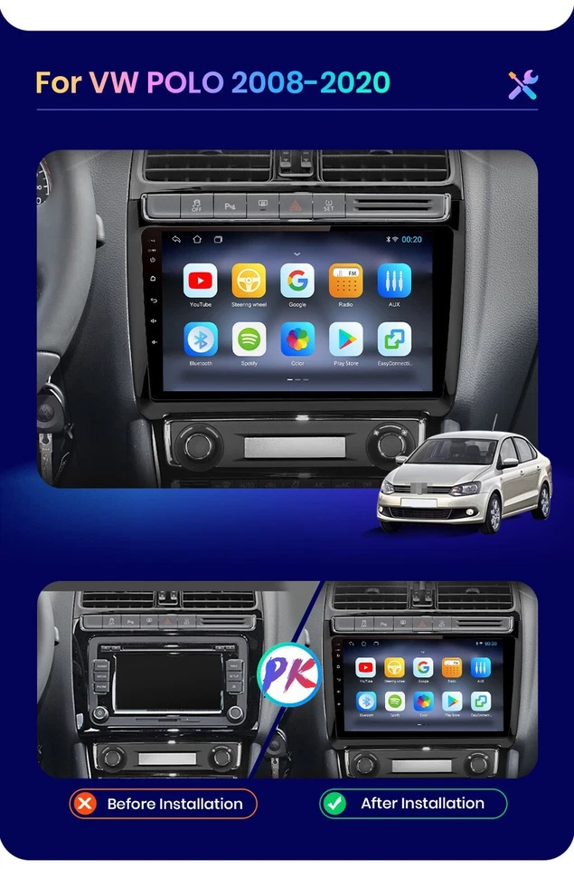 RADIO 2 DIN ANDROID PER VOLKSWAGEN POLO USB WI-FI GPS BLUETOOTH CARPLAY 2/32 - Immagine 4 di 4