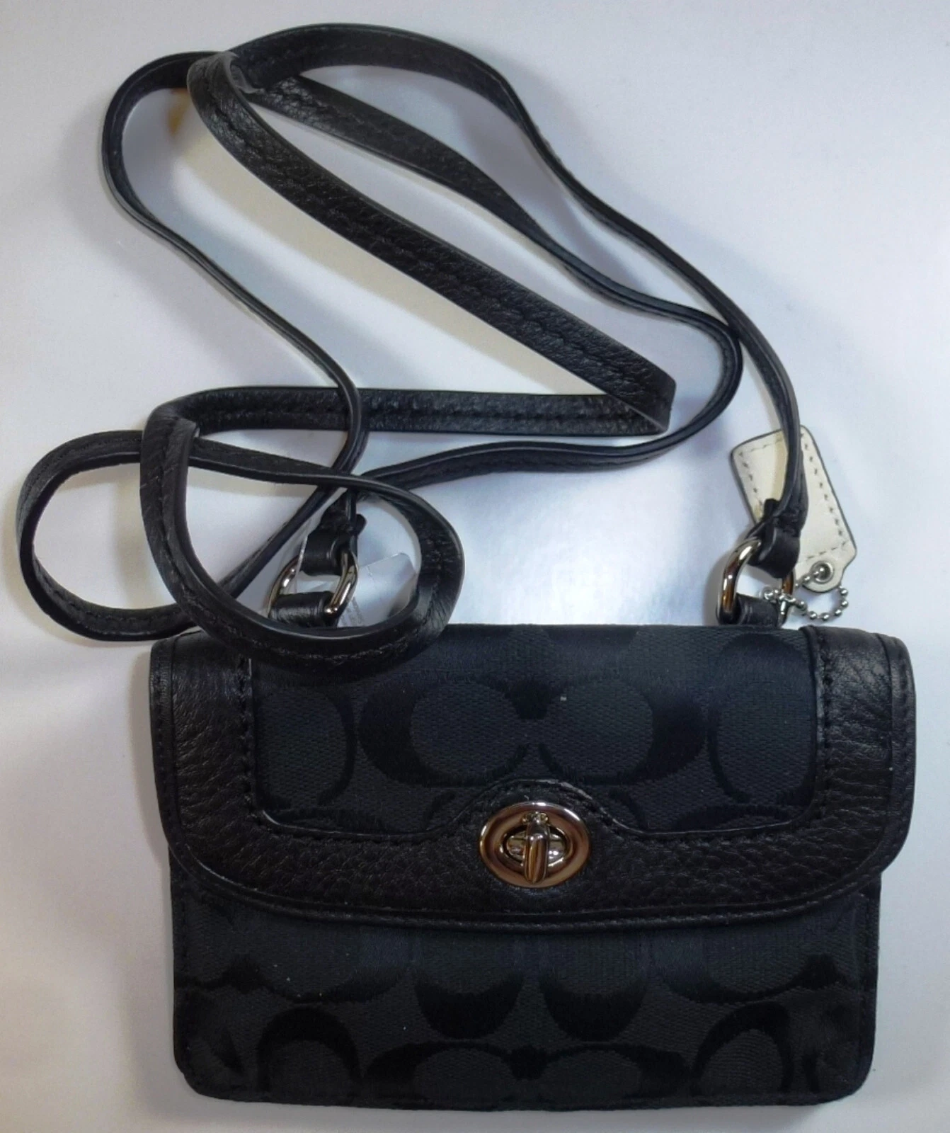 NUOVO Coach F48551 Portafoglio borsa da polso firmata in pelle piccola nero (K66)