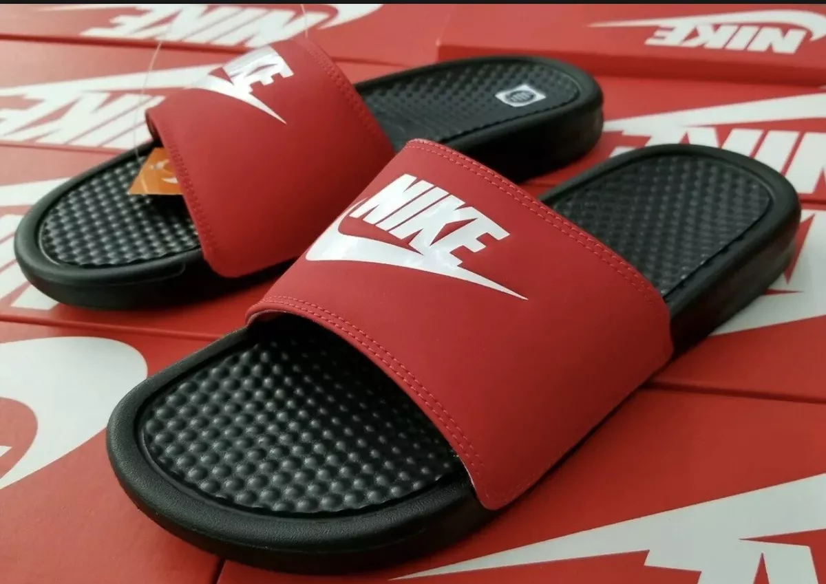Men s Nike Benassi JDI Black White University Red 343880 026 NIKE RED SLIDES