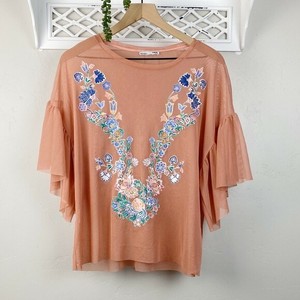 pink sheer long sleeve top