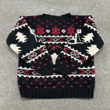 VINTAGE Downhill Ski Sweater Womens L Black Wool Pullover Fair Isle Nordic 90s
