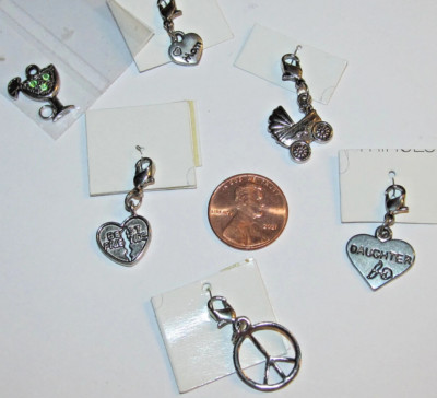 6 Lobster Clasp Charms Silver Metal Martini Glass Baby Stroller I Love Mom More