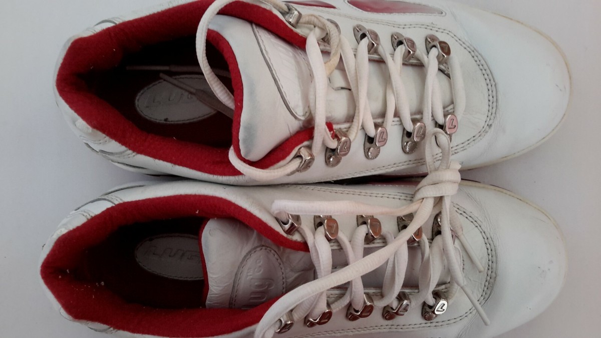 Vintage Lugz Men's Size 9.5 1990's White/Red Lace Up Leather Vintage Lugz Men's Size 9.5 1990's White/Red Lace Up Leather