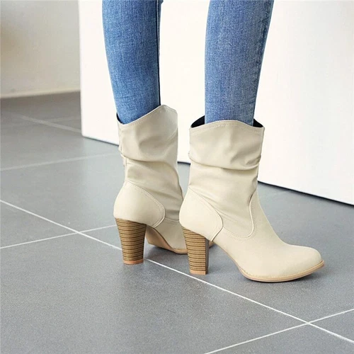 Women Mid-calf Boots Winter Block Heeled Short Boot Casual Autumn Shoes Big Size - Bild 12 von 21