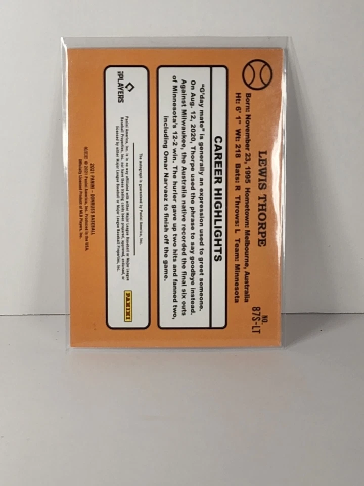 MLB, MINNESOTA TWINS 2021 Card No. 87S-LT,P, Lewis Thorpe RC Auto - Image 2 of 2