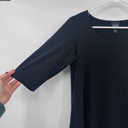 Eileen Fisher Dress Women Medium Black Short Sleeves Minimalist Stretch Knee - Picture 2 of 9