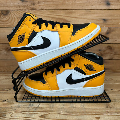 Nike Turnschuhe Damen Größe UK 4,5 Air Jordan 1 Mid Gelb Taxi Leder Schuhe GS