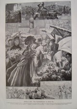 028 Alfredo Bea Frühling Rom Blumenmarkt Großbild 27x38 cm Druck 1909