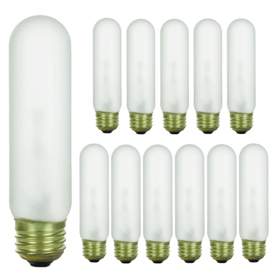 DIODESY 12Pack Tubular Light Bulbs, Frosted Tube T10 Bulb, 40W, 2600K, 240LM, E26, 120V