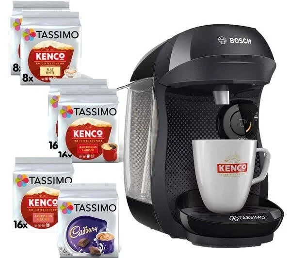 TASSIMO by Bosch Happy TAS1002GB7 Coffee Machine Black with 72 Drinks  VarietyBox